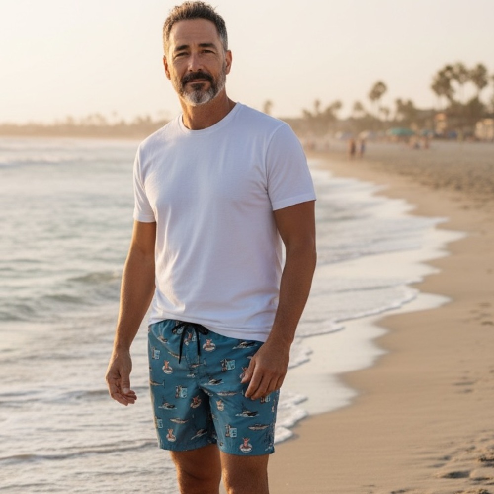 Men's Avid Blue Swim Shorts with back pocket NWT- XL